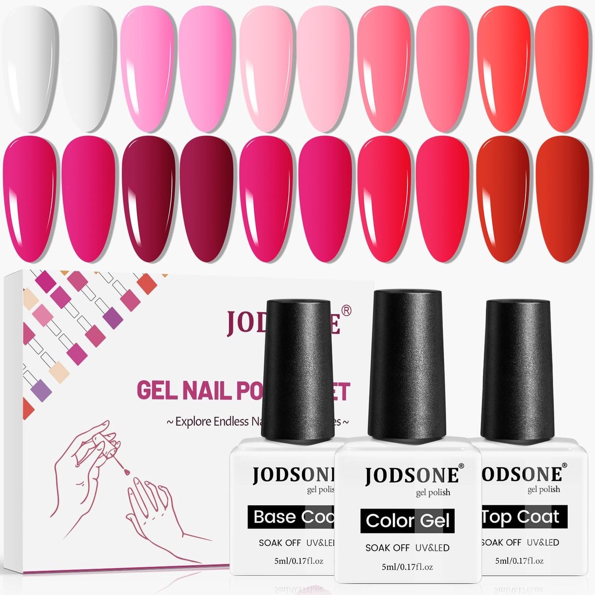 SolidKeus - 12 Stuks Gel-Nagellak Set in Rood en Roze