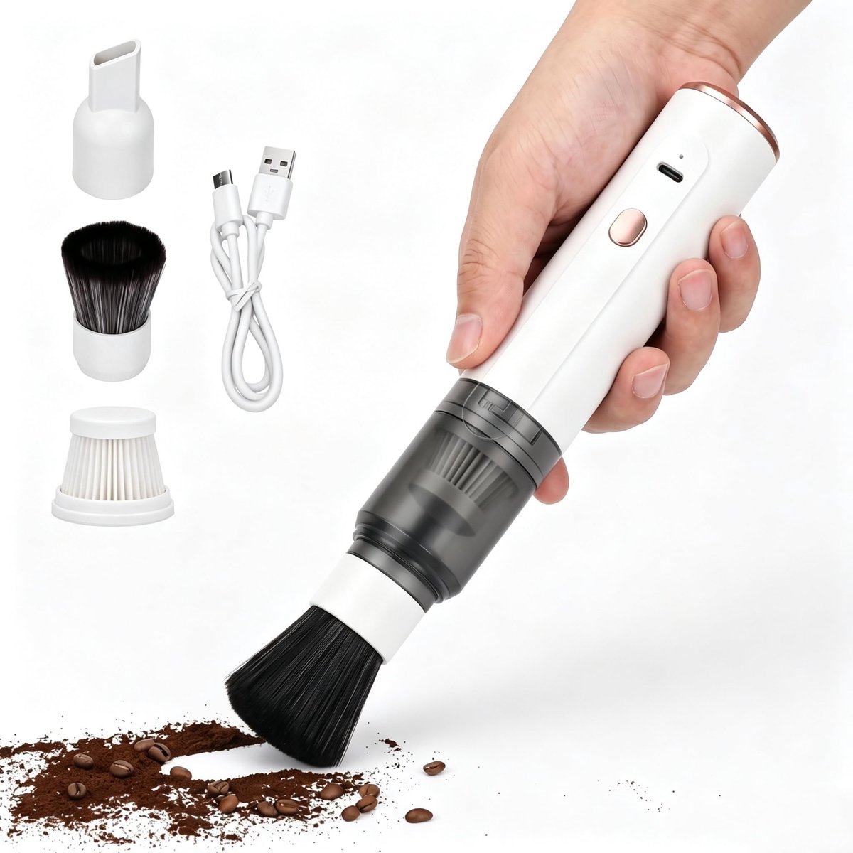 SolidKeus - Draadloze Mini Koffiemolen Stofzuiger met Sterke Zuigkracht (Wit)
