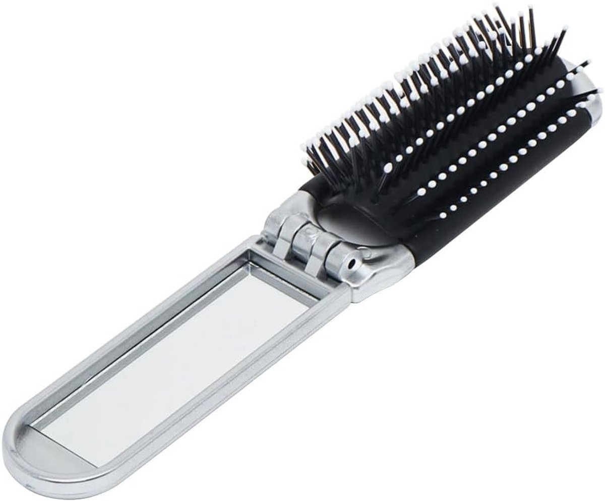Vouwbare en compacte haarborstel met spiegel, mini kam en draagbare haarmassagekam voor vrouwen en meisjes - ideaal voor onderweg en reizen