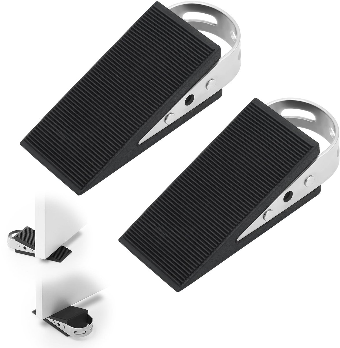 SolidKeus - Deurstopper Set van 2, Antislip Rubberen Wedge met RVS Handvat