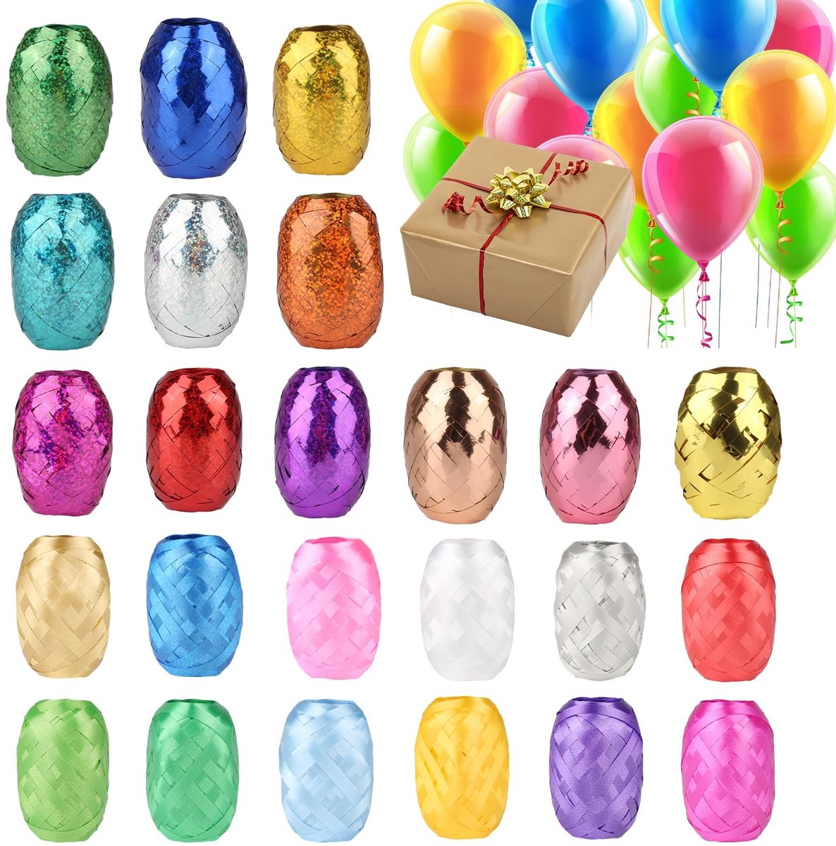 SolidKeus - Set van 24 Kleurige Cadeaulinten 10m per Rol