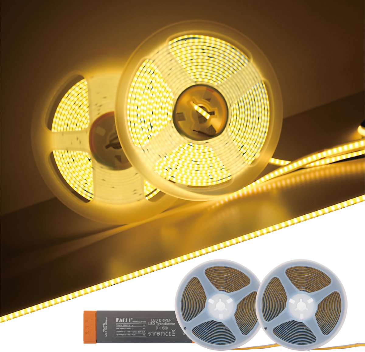 Omgoods - COB LED Strip Warm Wit 3000K 5m met Voeding