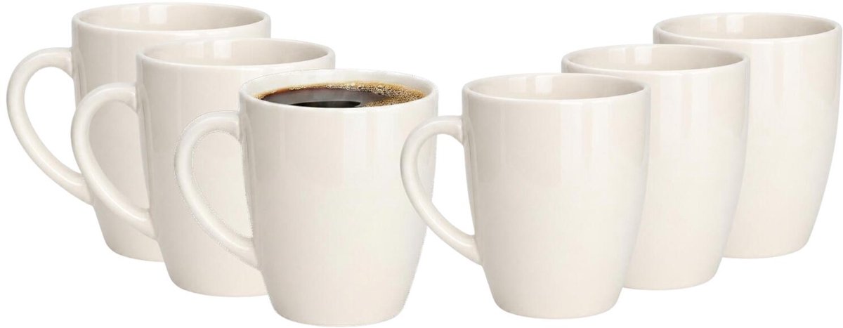 Excellent Houseware koffie mok Granada - 6x stuks - creme - 360 ml - drink mokken - keramiek
