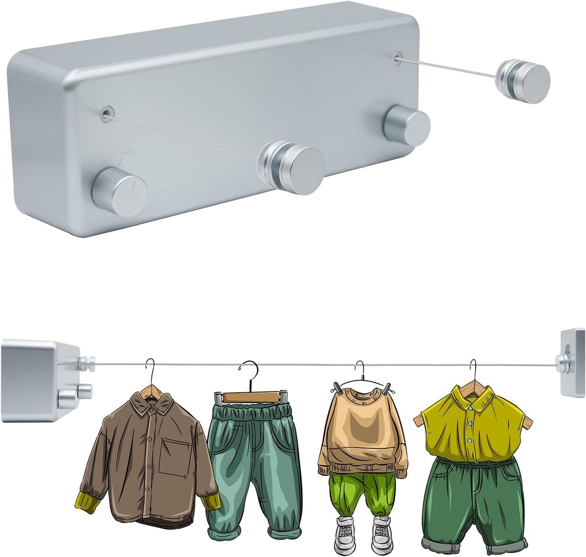 Waslijn uittrekbaar - Zilver - 4,2 meter - Stalen kern met ABS-behuizing - Voor binnen en buiten