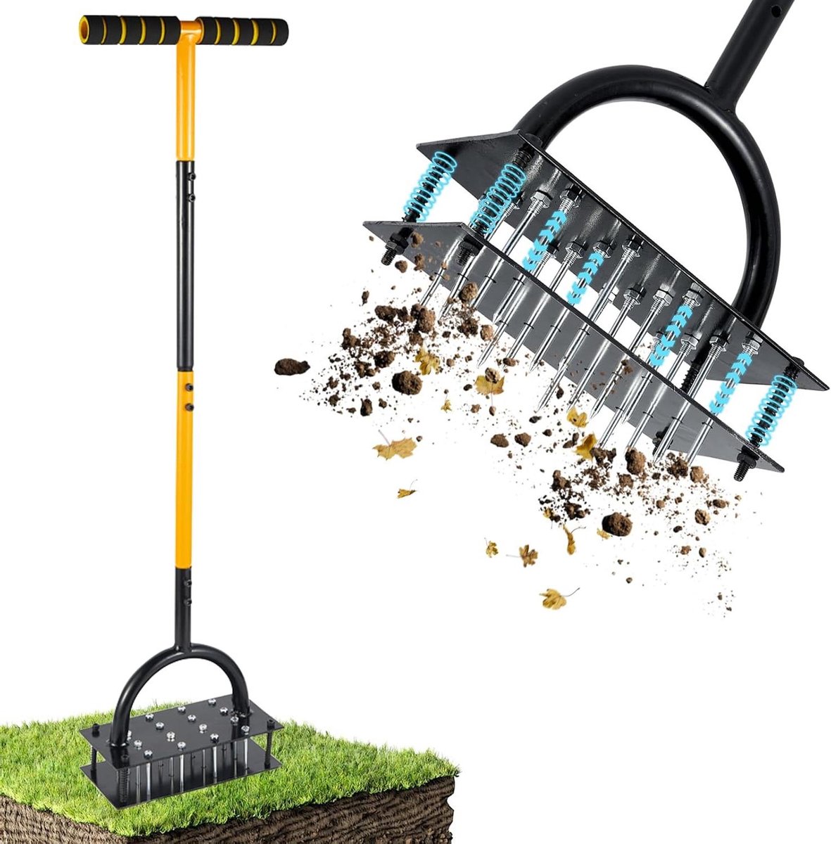 Gazonbeluchter Handmatig - Tuinbeluchter Gazonspecht - Gazononderhoud Verbeteren - 16 Scherpe Spikes Dubbele Plaat - 95-100 cm Hoogte - Zwart