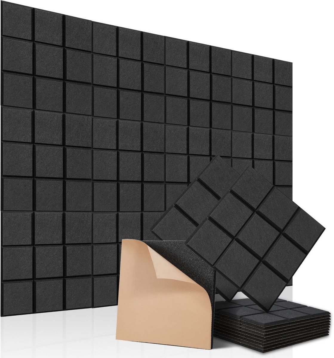 Omgoods - Set van 12 Vierkante Geluidsabsorberende Panelen voor Wand en Plafond