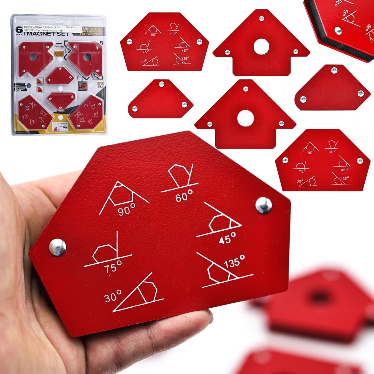 Rosfix Magnetische Lashoekklem Set - 6 Stuks Rood - Roestvrij Staal 1,48kg