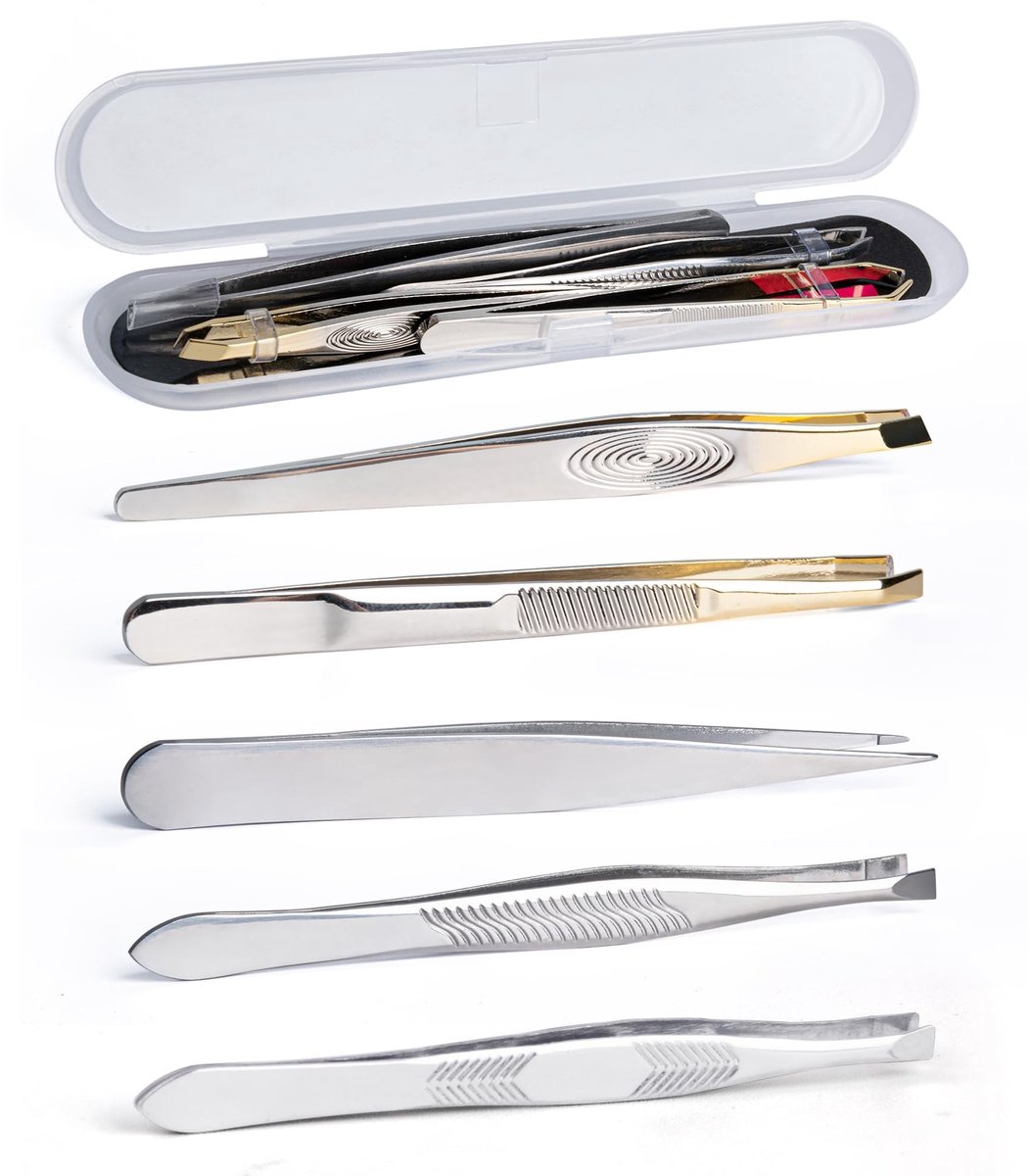 Omgoods - Set van 5 Professionele Precisietangen voor Ogen en Wimpers
