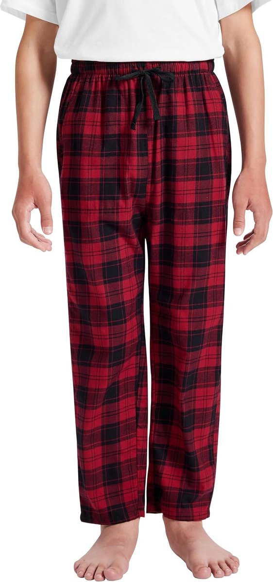 Lange pyjamabroek voor kinderen, jongens, katoen, geruit, warm, met zakken, 7-18 jaar