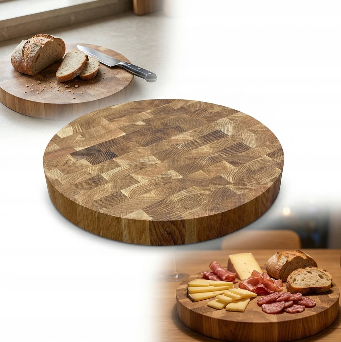 Massieve Eiken Kopsnijplank Rond 35x4 cm