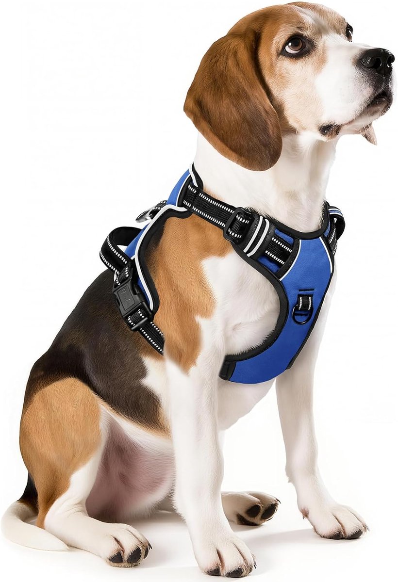 Hondentuig Hondenharnas voor Middelgrote Honden No Pull Hond Harnas met Handvat Hondentuig Reflecterende Verstelbare Huisdier Vest voor Buitentraining Wandelen, Blauw, M