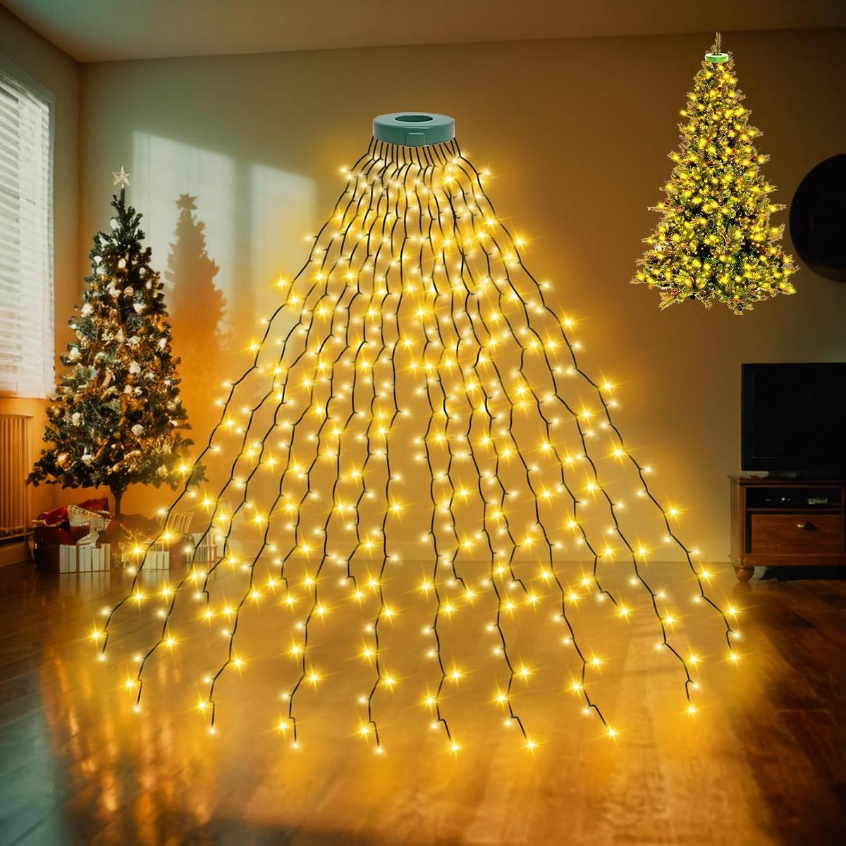 Kerstboomverlichting met ring, 2 m, 480 leds, voor Kerstmis, dennenboom, feest