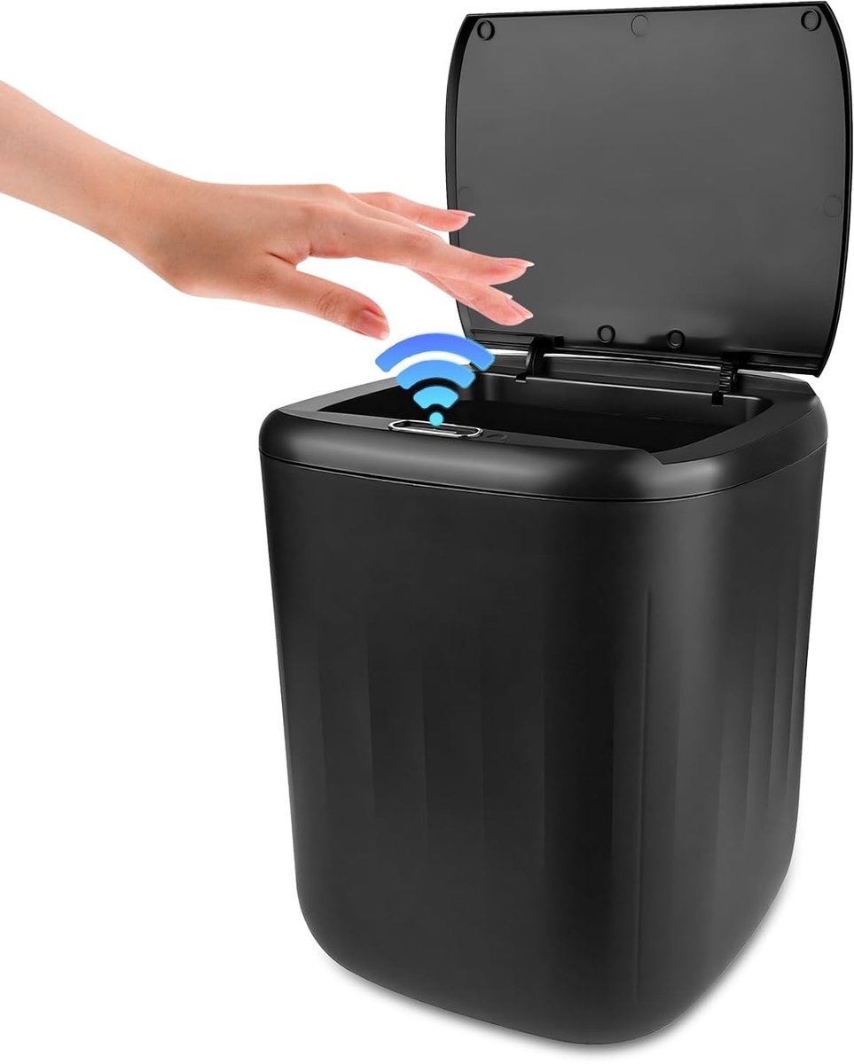 Vuilnisemmer met sensor, automatische contactloze vuilnisemmer met hand, knie- en schoksensor, snelle reactie, stil, waterdicht, ideaal voor badkamer, slaapkamer, keuken, woonkamer