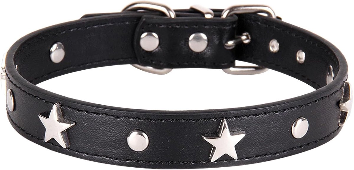 Halsband hond puppy halsband met metalen pentagram decoratie halsband hond geschikt voor kleine middelgrote honden en katten zwart XS