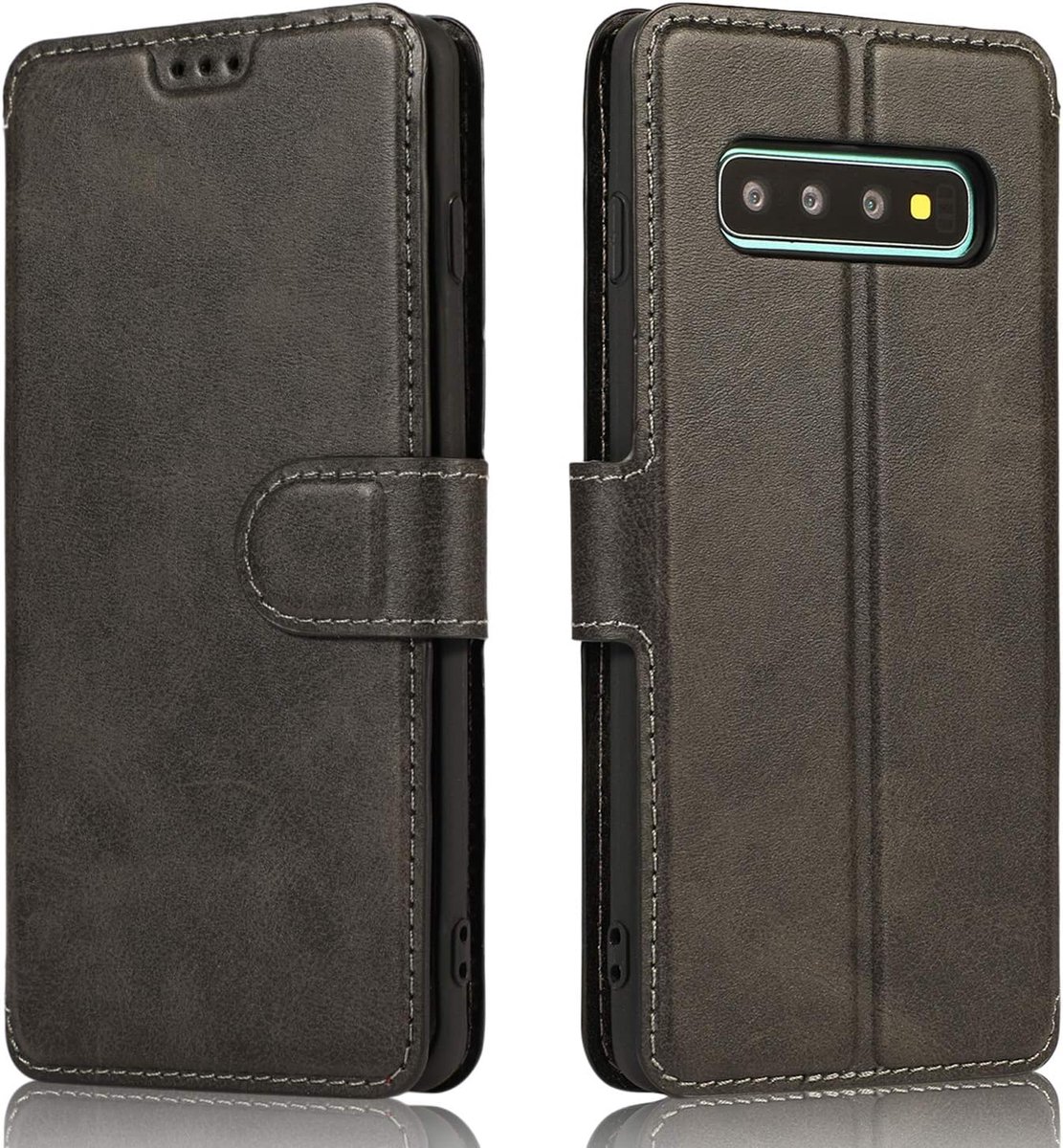 Hoesje voor Samsung Galaxy S10, premium PU-lederen eenvoudig portemonneehoes met kaartsleuven en kickstand, magnetische sluiting, schokbestendige flip cover voor Samsung Galaxy S10 - Zwart