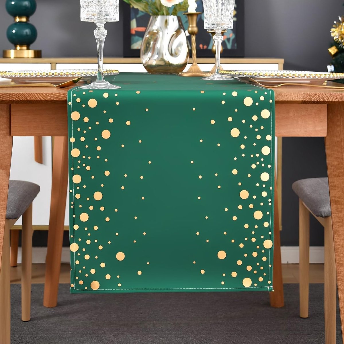 Tafelloper, moderne tafeldecoratie, wasbaar, goud, kerstdecoratie, feestelijke decoratie voor winter, bruiloft, verjaardag, woonkamer, vakantie, verjaardag, 33 x 140 cm