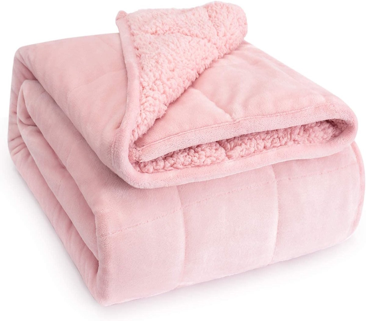 Verzwaarde deken voor volwassenen, 9 kg sherpa-deken met zachte flanel omkeerbaar, queensize, extra warme, gezellige pluizige verzwaarde deken, 150 x 200 cm, dubbelzijdig, roze