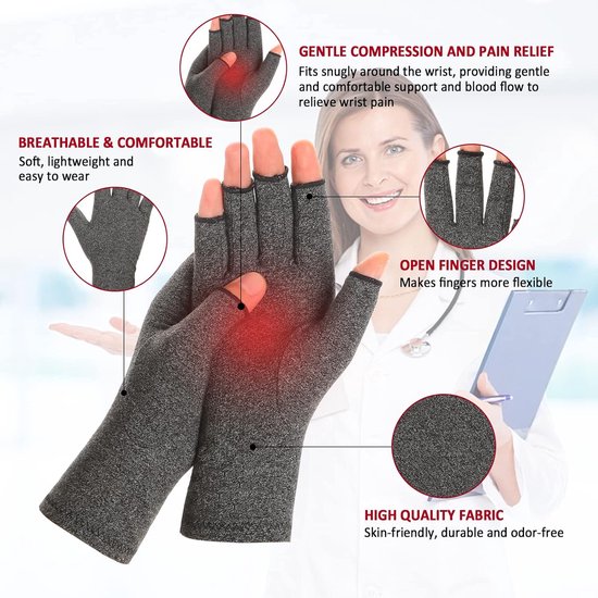 2 paar artritis compressiehandschoenen voor dames en heren, carpaal tunnel pijnverlichting, vingerloos voor typen en dagelijks werk — afbeelding 4