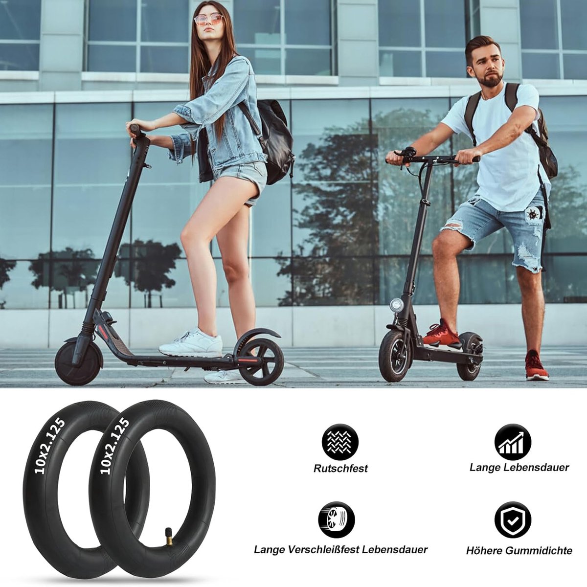 2 stuks 10 x 2.125 E-scooterslang, reserveslang voor Xiaomi E Scooter 4/4 Pro, kinderwagen, kinderfiets en babyjogger, 10 inch verdikte bandslang, slijtvast en schokdempend