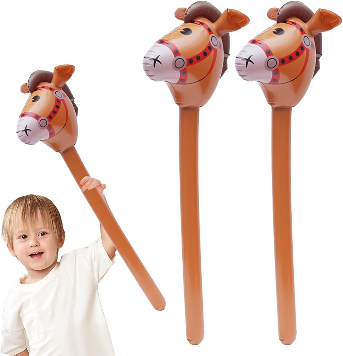 2 stuks steekpaard, 95 cm, opblaasbaar steekpaard, hobbypaard voor kinderen, paardenhoofd, paardenspeelgoed voor cowboy, themafeest, decoratie, festival, cosplay (bruin)
