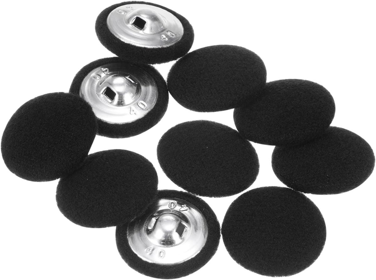 Knopen bekleed met stof met kunststof schacht, rond, 40 l, 25 mm, voor het naaien van kleding, elegante blouses, zwart