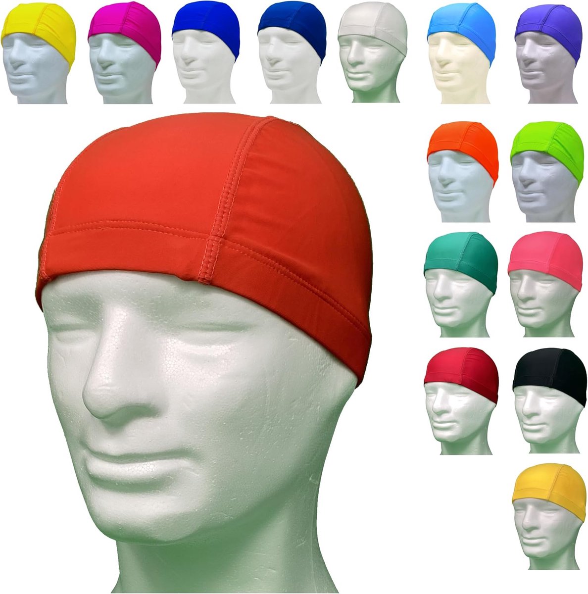 Zwemmuts van anti-allergeen lycra, latex- en siliconenvrij, uniseks, aquagym voor volwassenen en adolescenten. Verpakking van 1 - 4 stuks (oranje, 1 stuks)