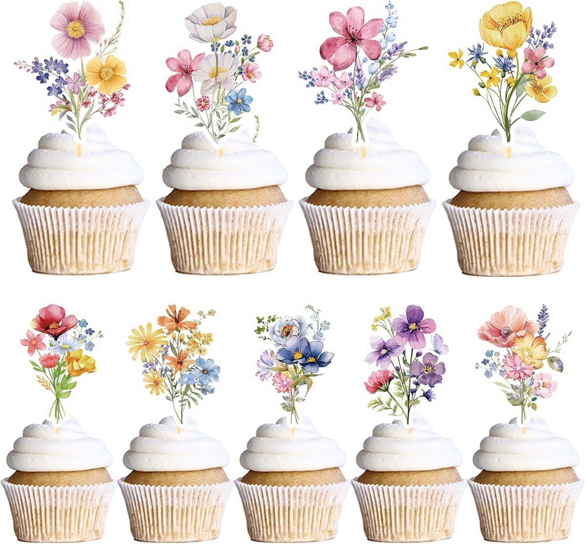 Taart, 36 stuks, bloemen, taartdecoratie, cupcake, decoratie, muffin, decoratie, cupcake-topper, taartdecoratie, verjaardag, meisjes, voor wilde bloemenfeesten, bloemenfeesten,