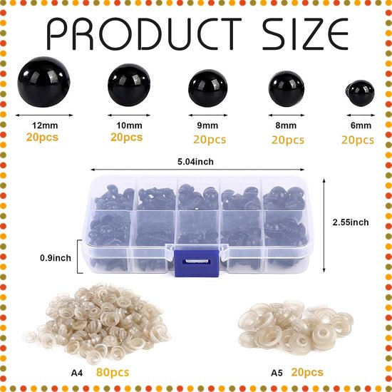 Ogen van kunststof, ideaal voor poppen, pluche dieren en breidieren, om te knutselen en voor knutselprojecten. — afbeelding 5