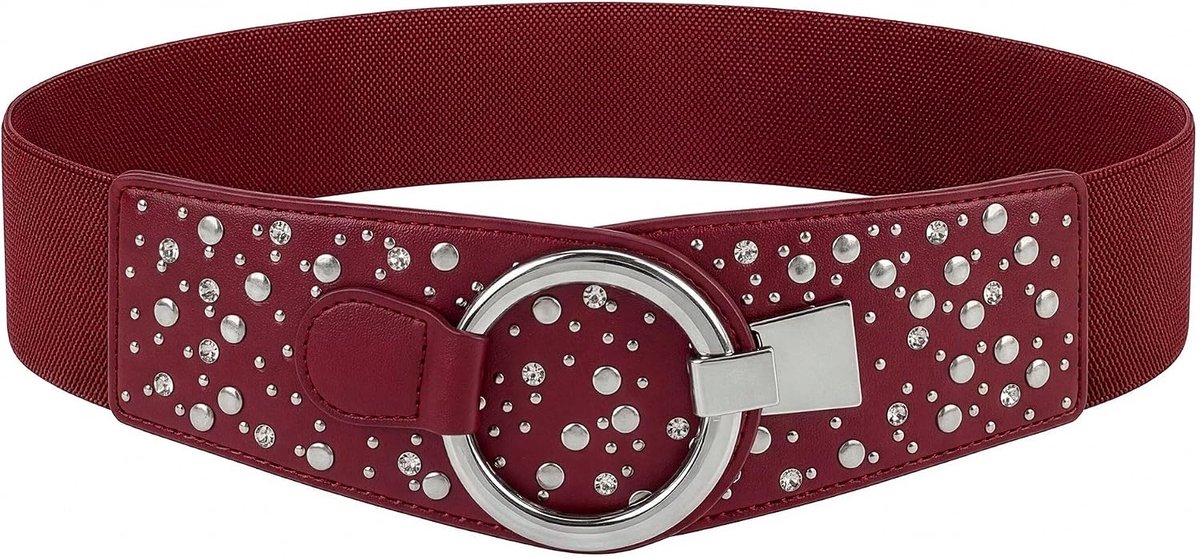 Tailleriem Dames Kunstleer Strass | 6 cm Breed, Mix Van Nopjes En Steentjes, Ringsluiting Met Haak, Recht Of Schuin Dragen, Maten S-XXL