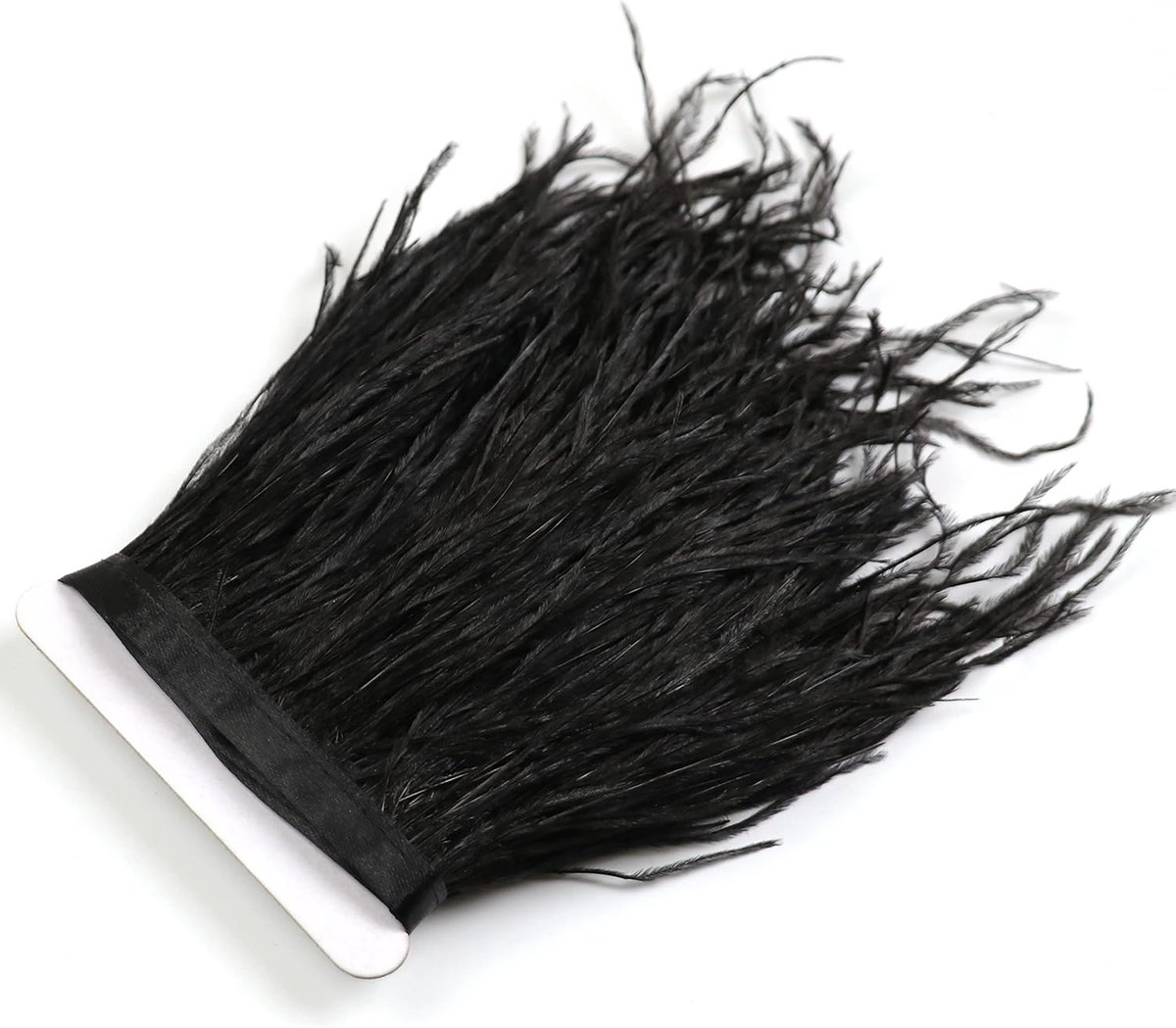 1M Zwarte Struisvogelveren Trims Fringe met Satijn Lint Tape voor Jurk Naaien Ambachten Kostuums Decoratie Pack