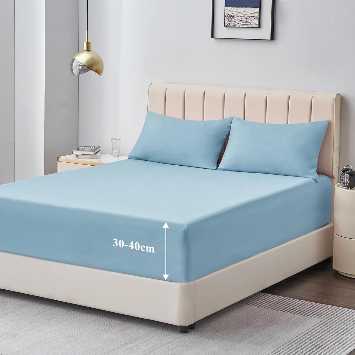 Hoeslaken 160x200cm Bedlaken Boxspringbed - Bedlaken Lichtblauw 160x200 van Premium Microvezel - Zacht Spannbettuch 160 x 200 Matrashoogte 40cm voor Waterbed Bed Fitted Sheet