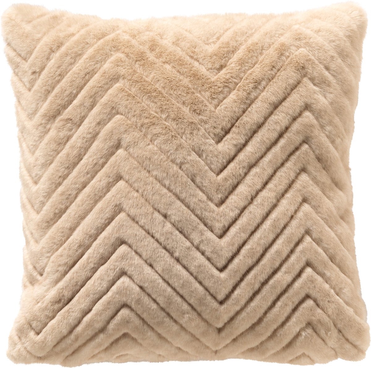 Dutch Decor NEIL - sierkussen 45x45 cm - bontlook - zigzagpatroon - Summer Sand - beige - Inclusief binnenkussen - Luxe kussens voor woonkamer & bank