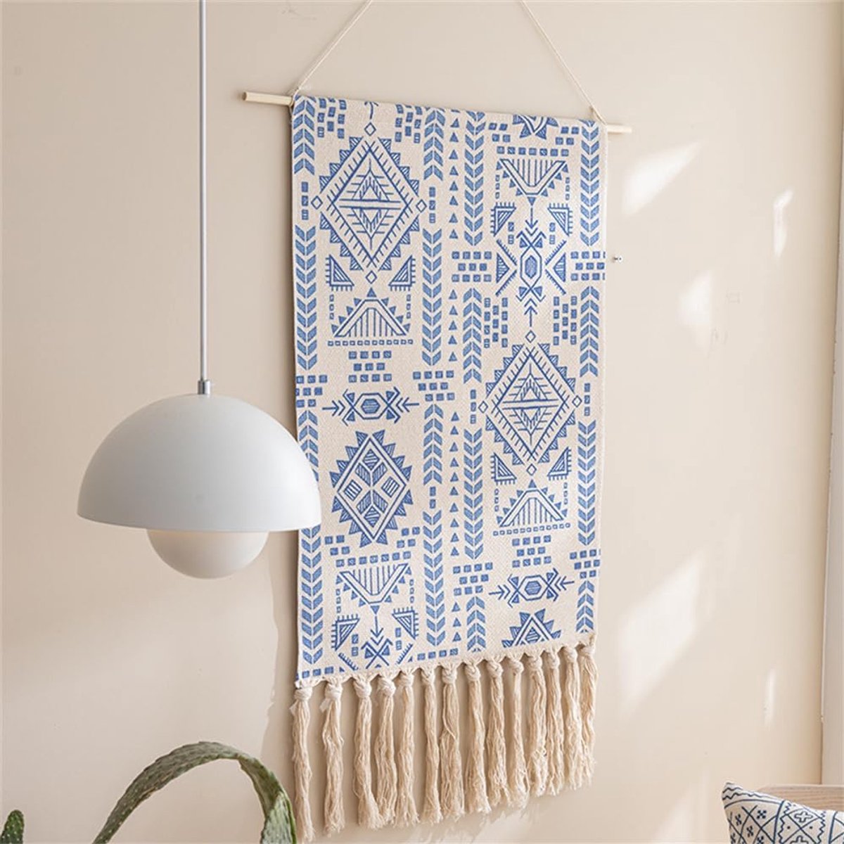 Macramé geweven wandtapijt, bohemien decoratieve kunst voor thuis, boho-achtergrond voor appartement, slaapzaal, deurdecoratie, 50 x 85 cm/19,5 x 33 inch (C10)