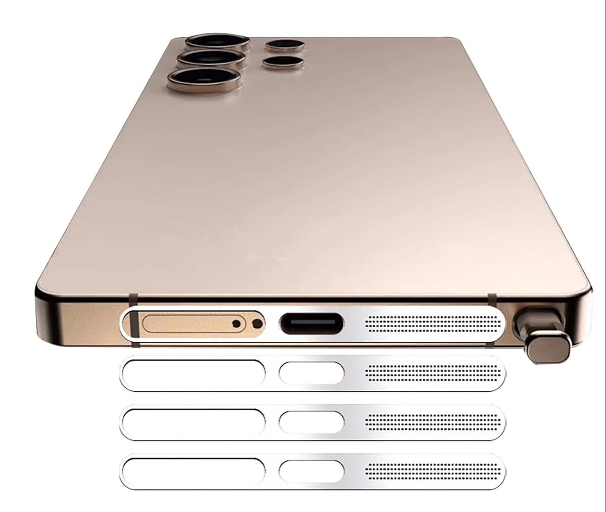 Mesh Anti Dust Metal Sticker voor Samsung Galaxy S25, 3-pack Geïntegreerde Beschermende Luidspreker en Oplaadpoort - zilver
