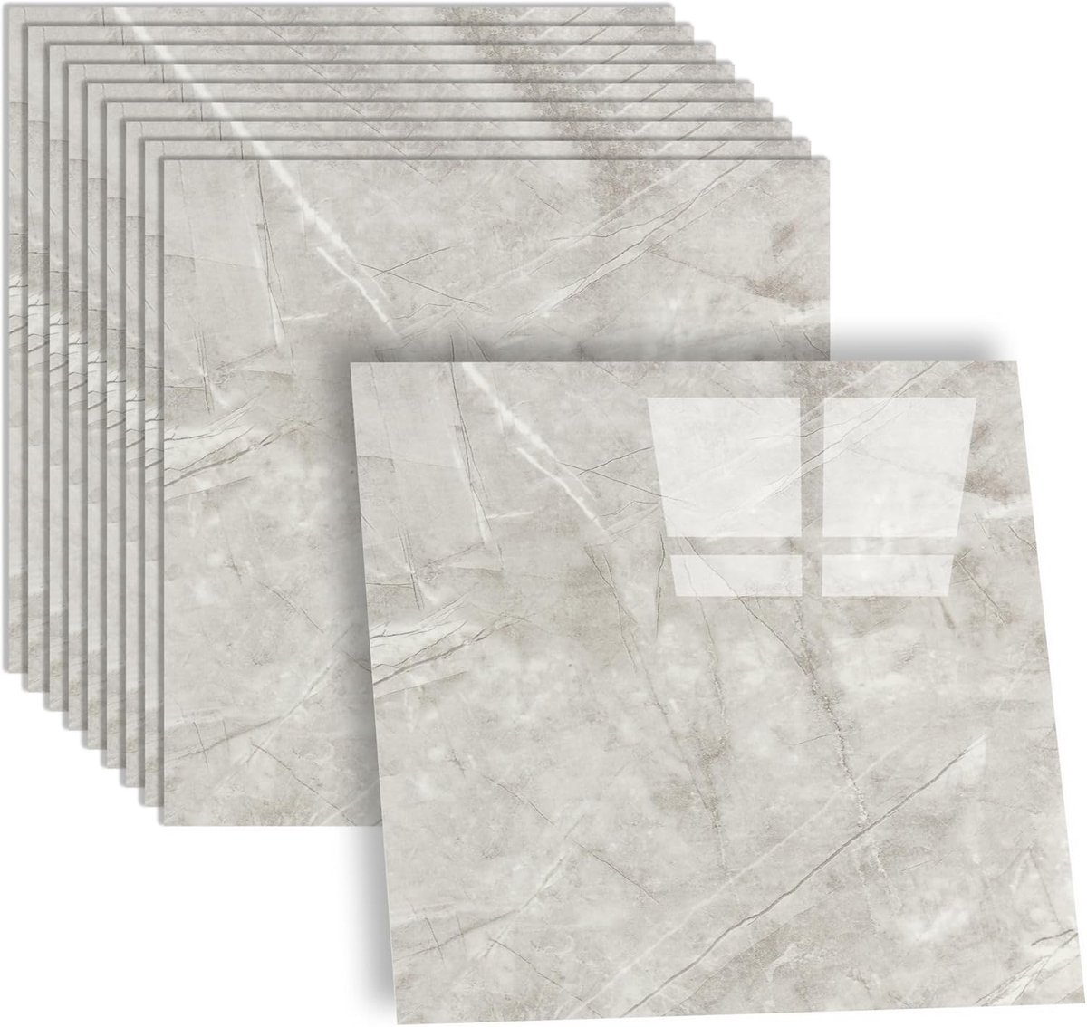 Zelfklevende spatwand voor keuken, wandtegels badkamer | Grijs 10 stuks 30 x 30 cm marmeren spatwand keuken badkamer pvc-wandplaat voor interieurdecoratie