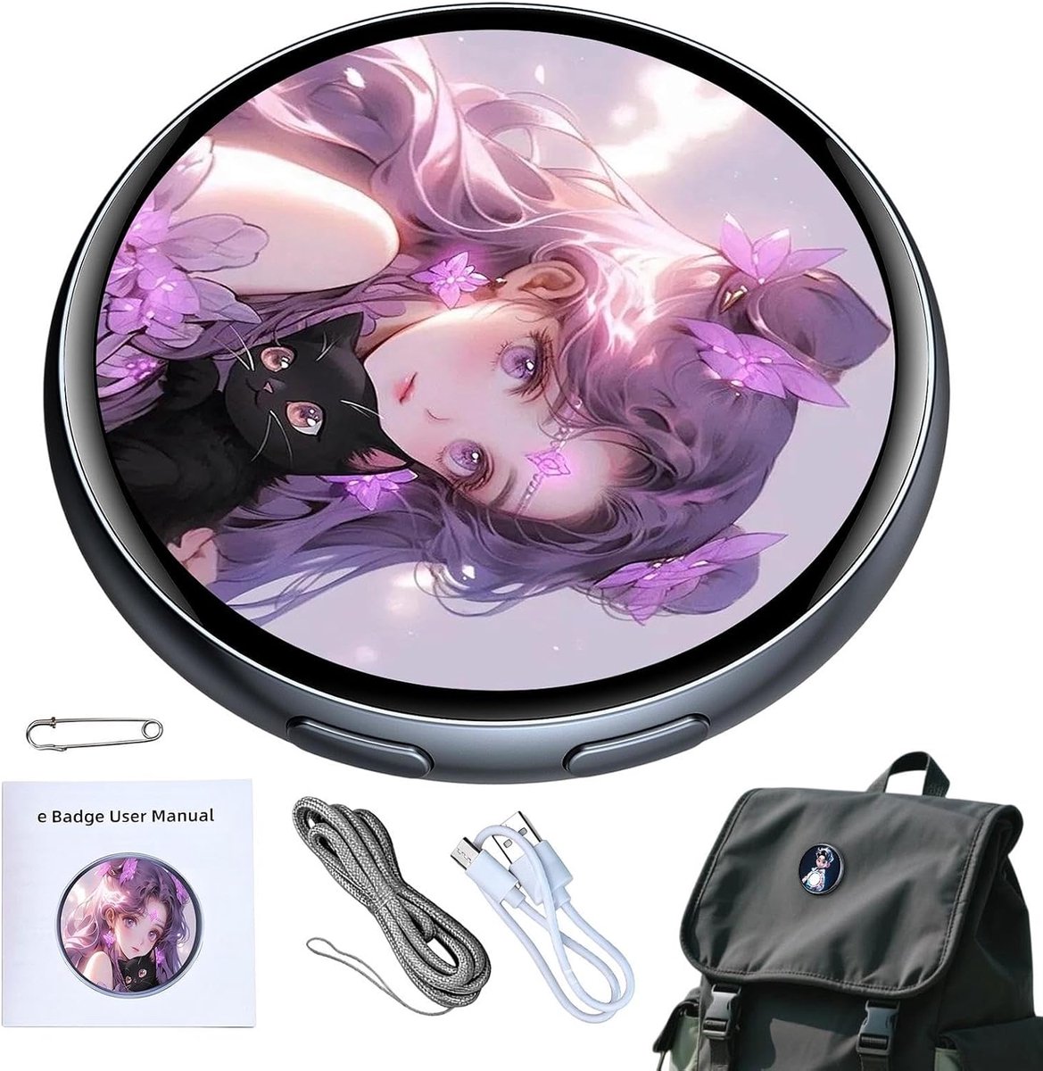 Badge | HD touchscreen oplaadbare draagbare dynamische intelligente elektronische badge | voor anime-fans, kinderen, volwassenen, stripconventie, ACG-festival, cosplay-even