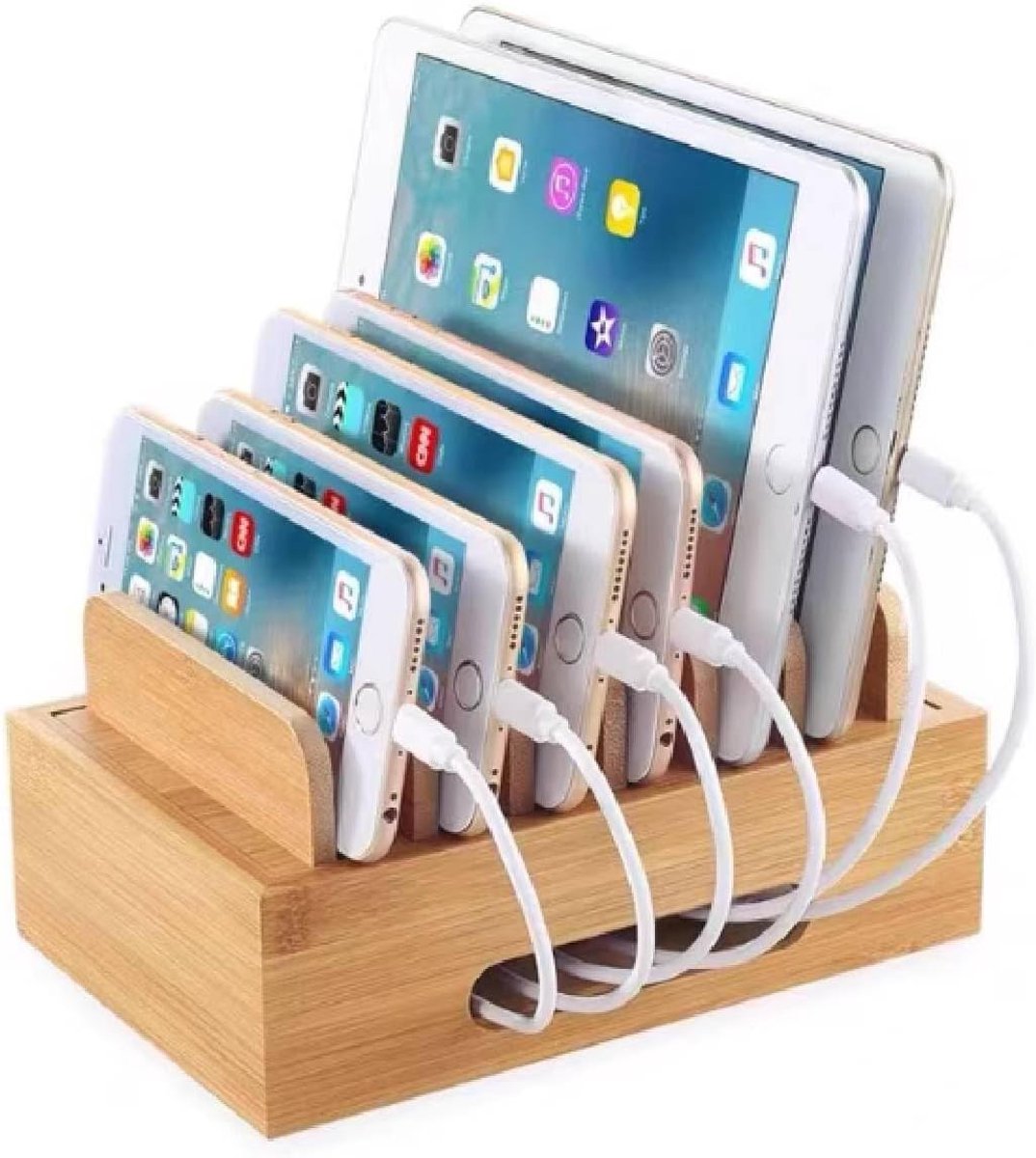 Oplaadplank, Laadstation Voor Meerdere Apparaten, Houten Mobiele Telefoon Dock Draagbare Tablet Computer Organizer Opbergdoos Voor Thuis
