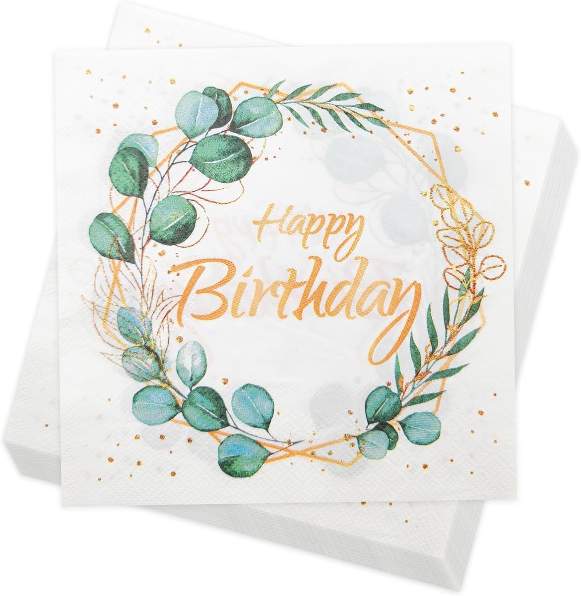40 stuks servetten verjaardag eucalyptus groen, Happy Birthday servetten goudgroen, verjaardagsdecoratie tafelservetten saliegroen, tafeldecoratie verjaardag napinnen vrouw man