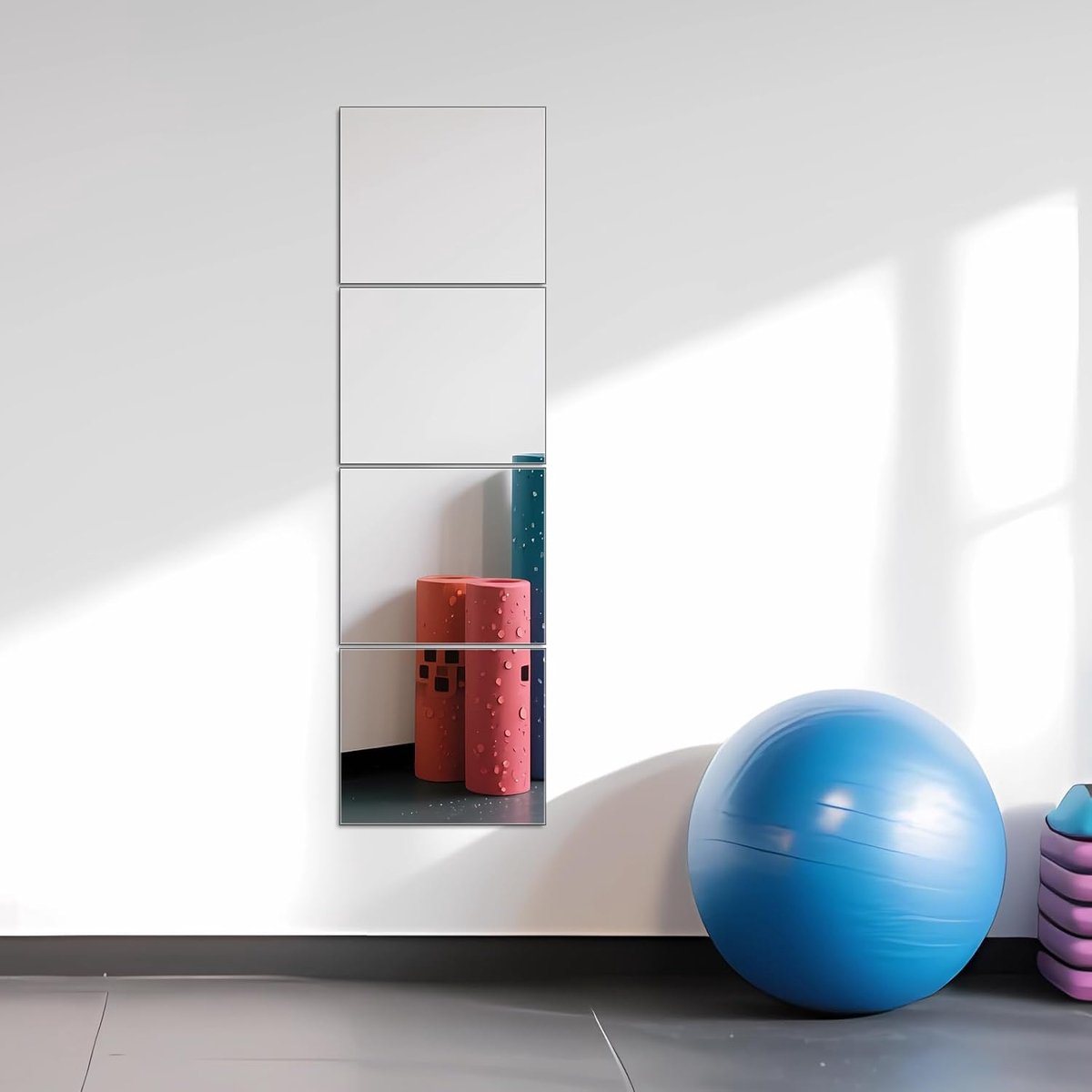 Spiegeltegels in volledige lengte - 35,6 cm x 30,5 cm x 4 stuks gymspiegel lichaamsspiegel frameloze wandspiegel voor kaptafel slaapkamer, woonkamer