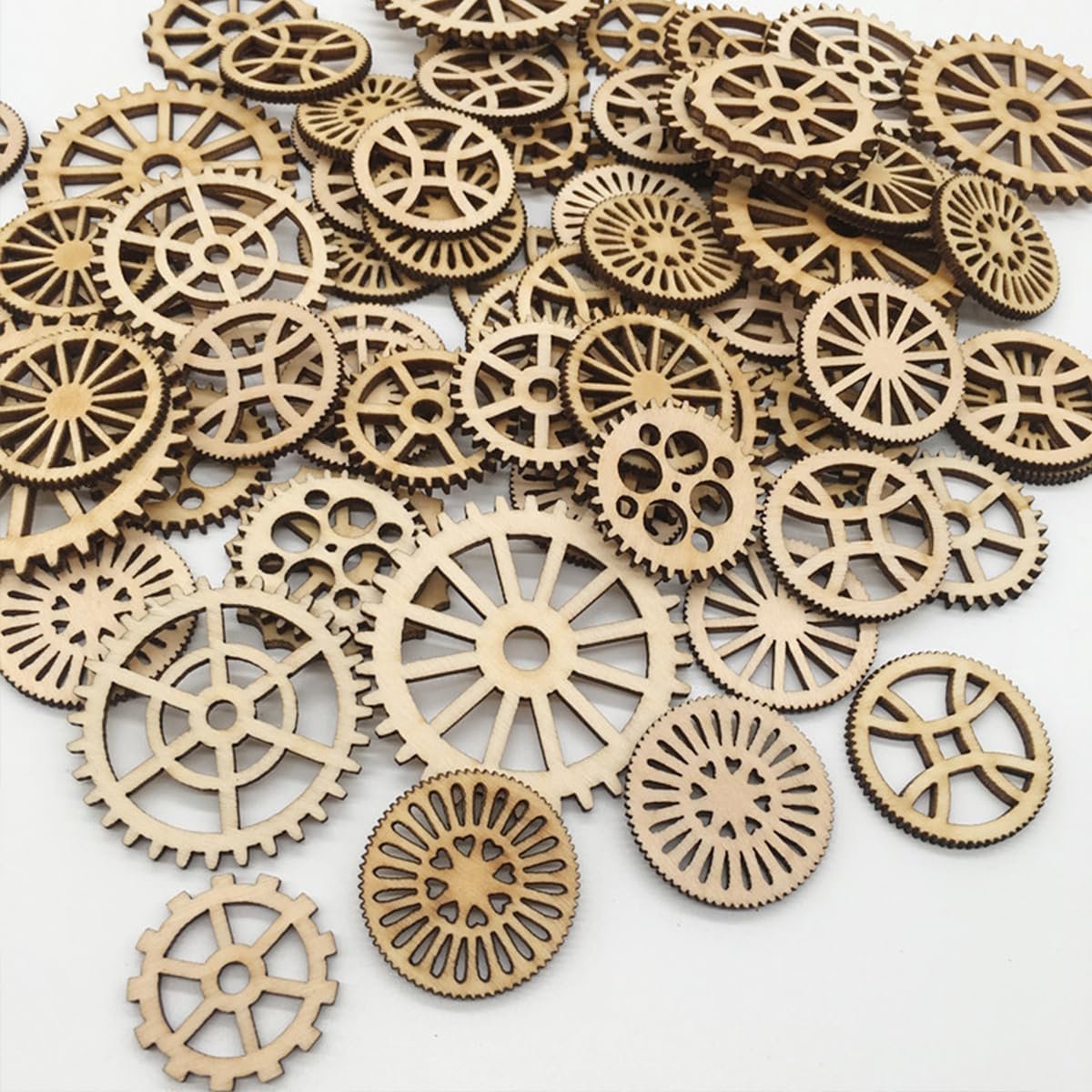 50 stuks houten tandwielen decoratie onafgewerkte houten uitsparingen holle houten tandwielen vorm uitsparingen blanco houten plakjes voor thuis muur bar decor kunst ambacht