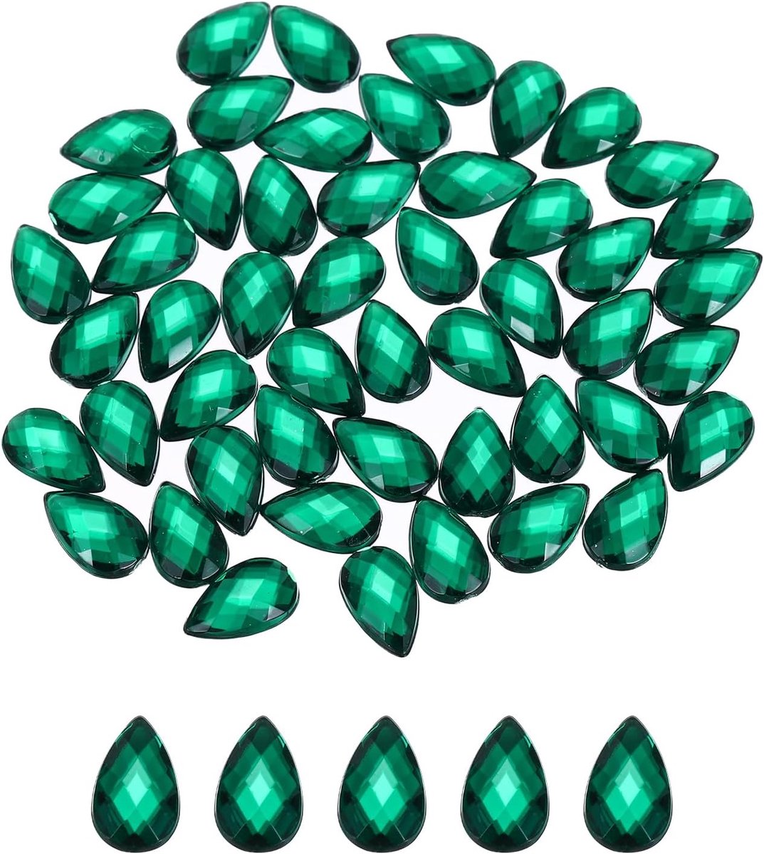 100 stuks acryl traanstenen met platte onderkant, 6 x 10 mm, kunststrassteentjes voor doe-het-zelf knutselen, kralen, bruiloft, feest, gezichtsbeschildering, sieraden maken, groen