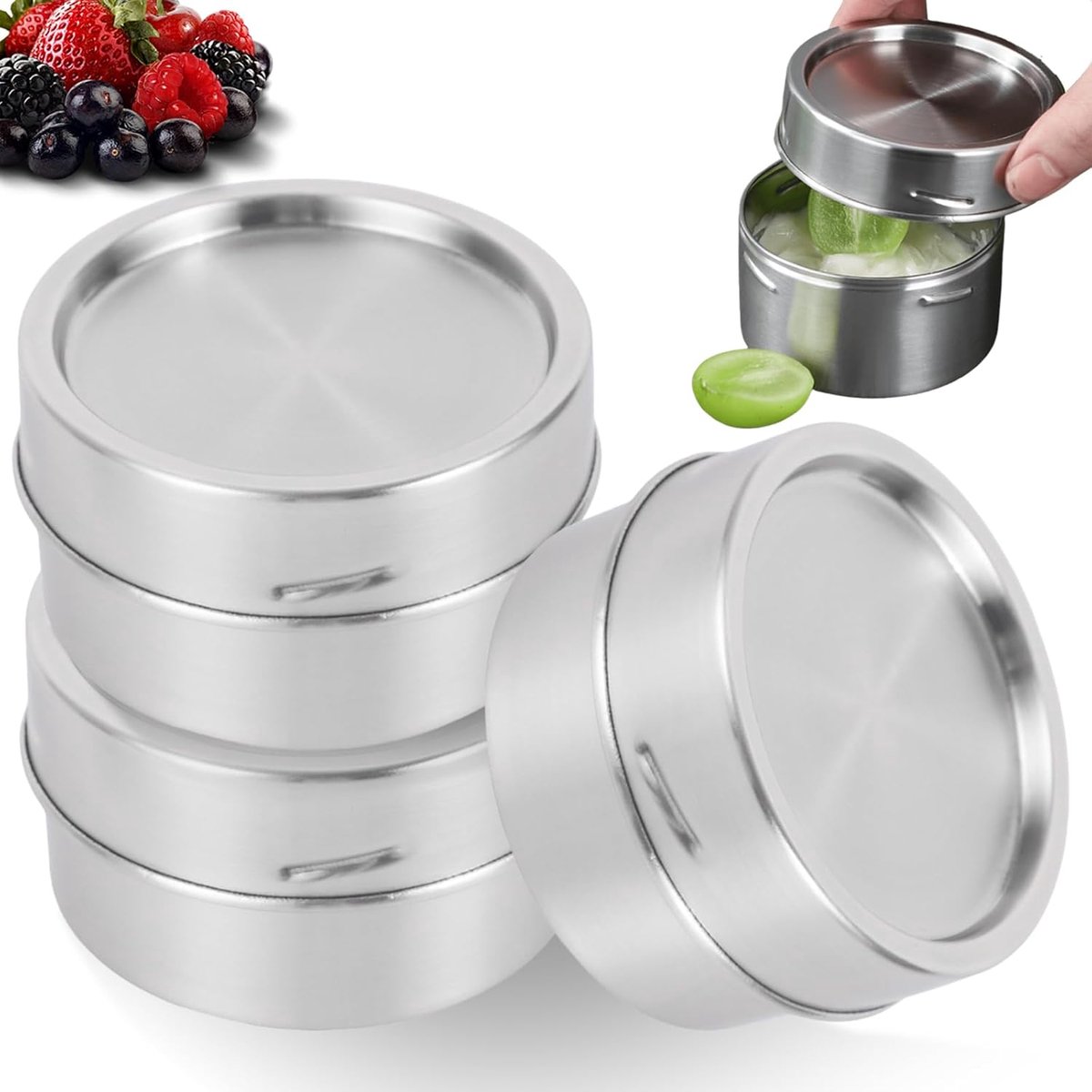 3 stuks roestvrijstalen broodtrommels, lekvrij, klein met deksel, 250 ml, voedselcontainer, geschikt voor snacks, fruit, muesli, soepen enz., kleine lunchbox roestvrij staal met deksel