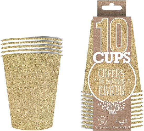 Bekers | 53cl Gouden American Cups met Glitter | Beer Pong Premium kwaliteit | Ultra resistente recyclebare papieren bekers | OriginalCup®
