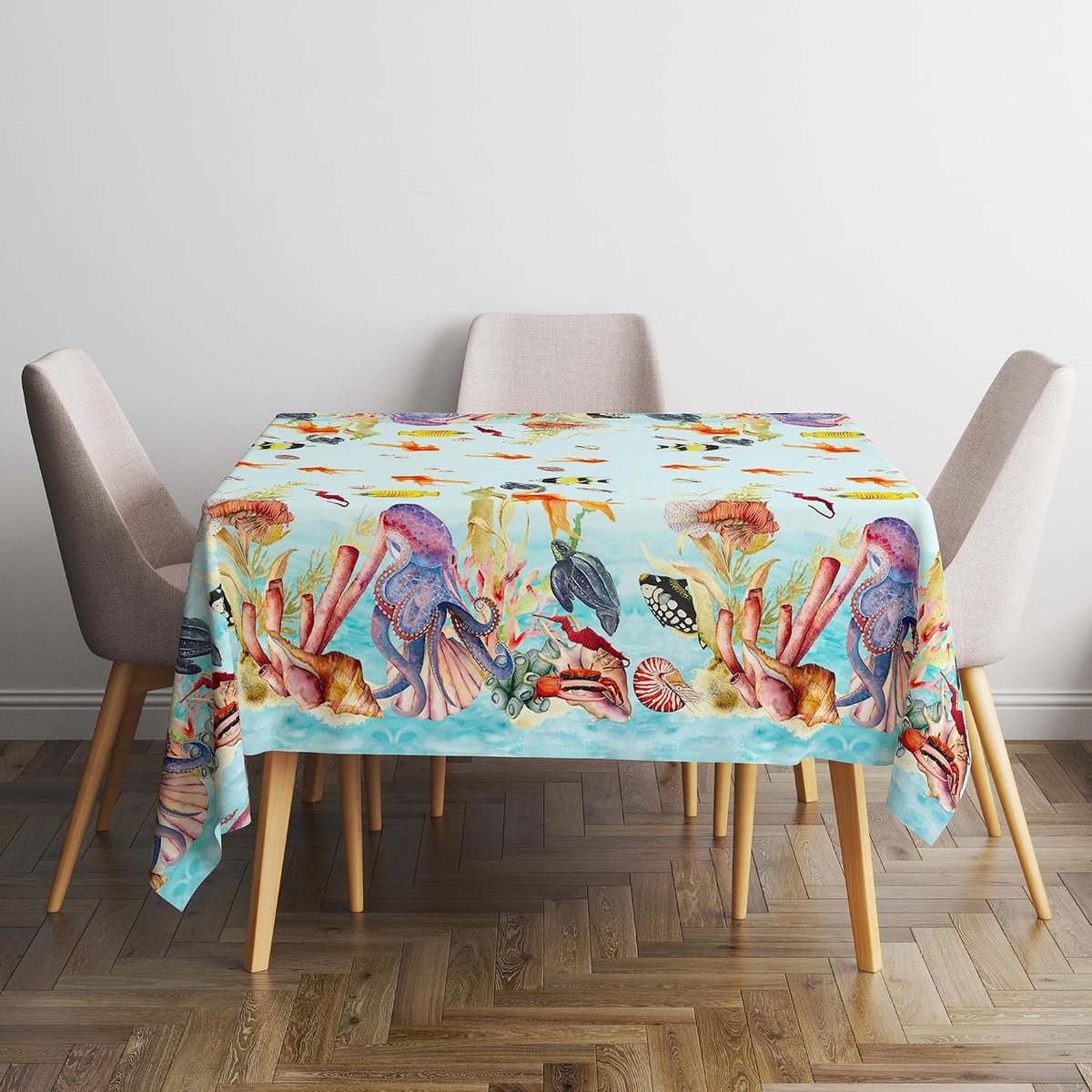 Bed Linen 100% katoen tafelkleed Panama vlekafstotend, Mare DI Corallo 150 x 150 cm