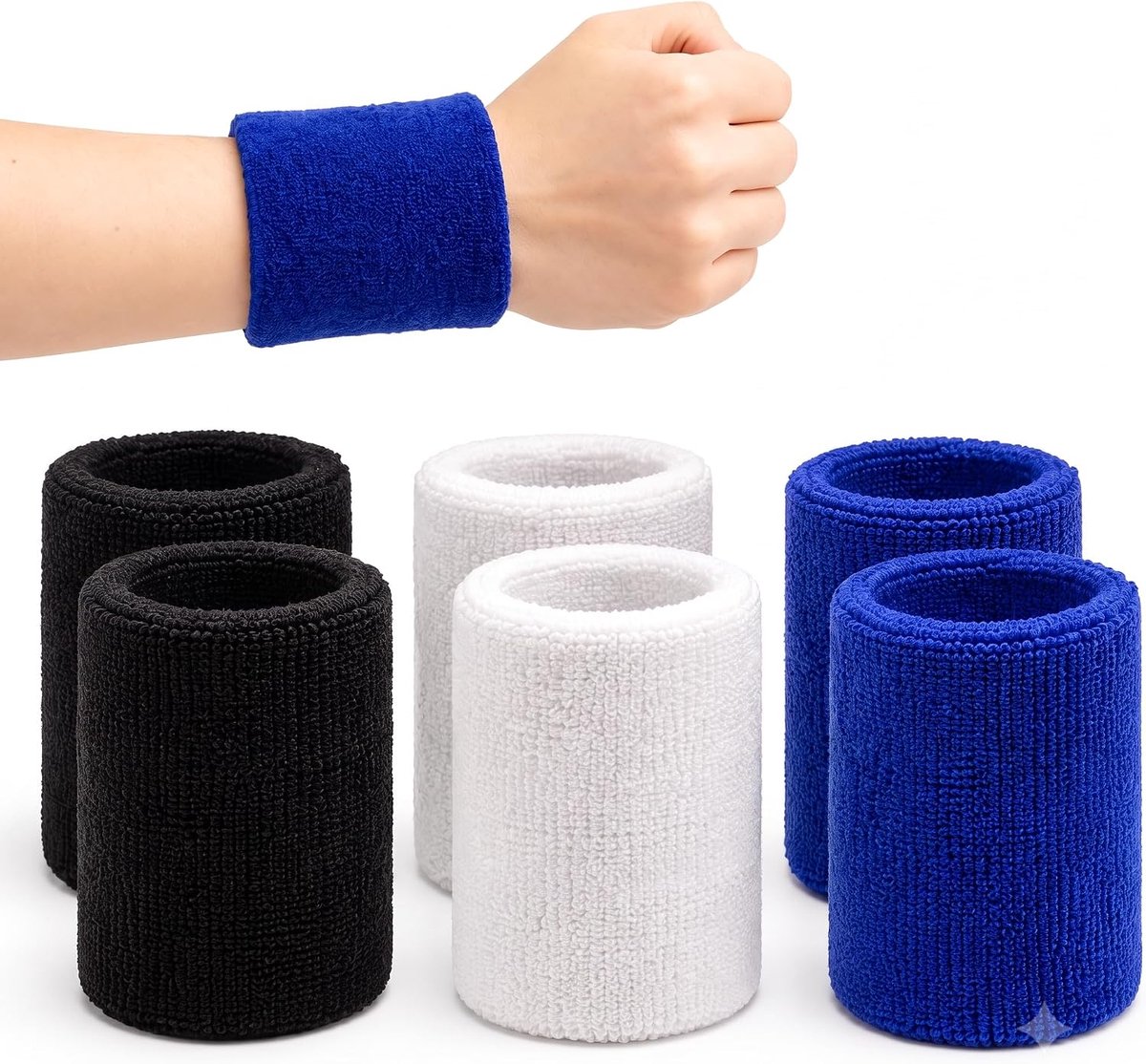 Pols - zweetband 6 stuks ademende katoenen polsband voor mannen en vrouwen, ideaal voor tennis, voetbal, badminton en hardlopen. Optimale bescherming met wikkeldesign.