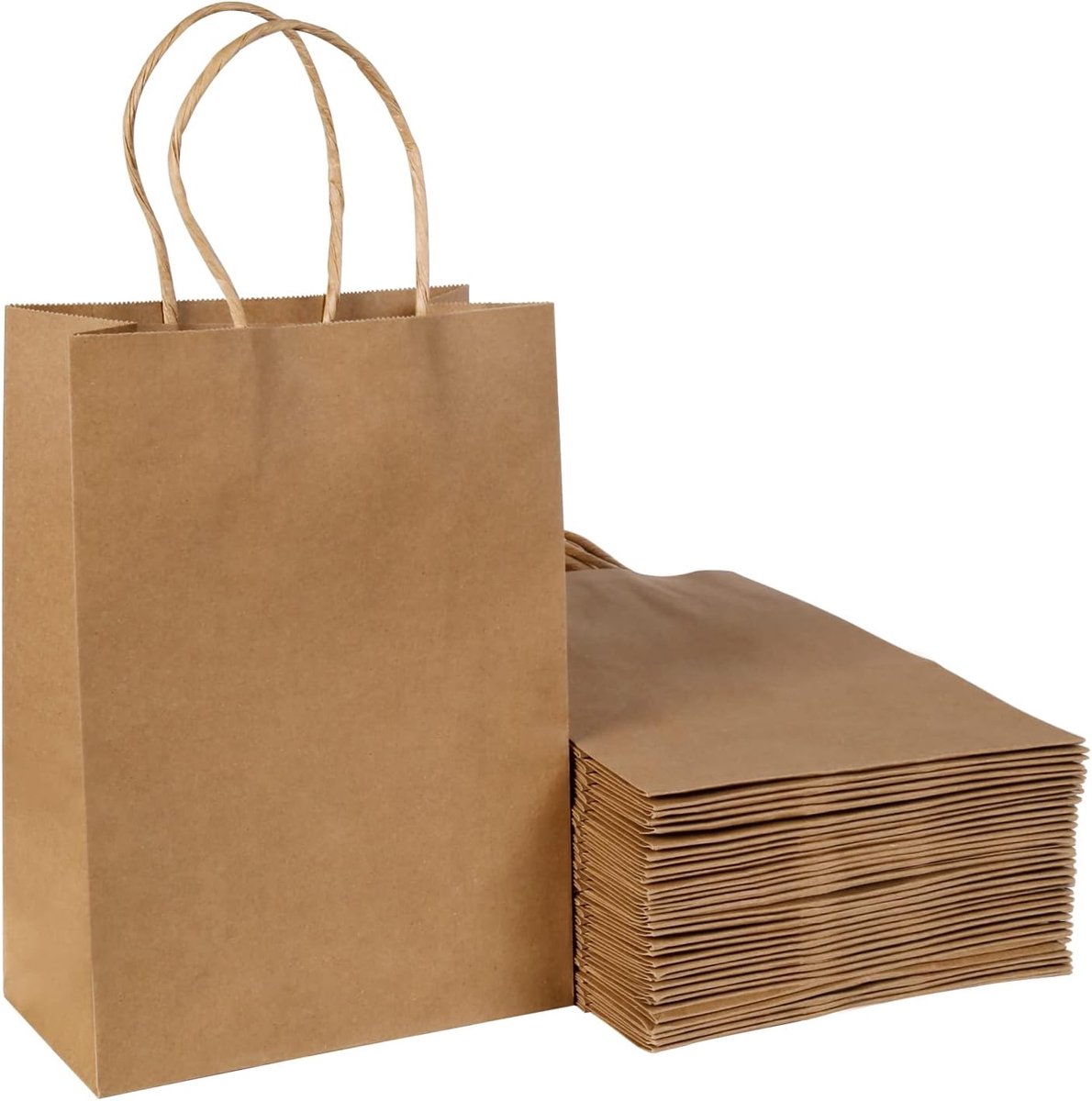 Zakken, papieren zakken voor kinderverjaardag met handgrepen, 130 g/m², 30 stuks, 21 x 27 x 11 cm, voor het verpakken van snacks, winkelen, bruiloft, cadeauverpakking, Kerstmis, feest,