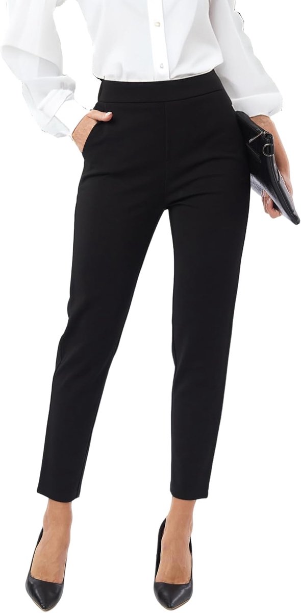Werkbroek voor dames, 7/8 cropped taps toelopende broek, hoge taille, zakelijke casual slappe enkelbroek