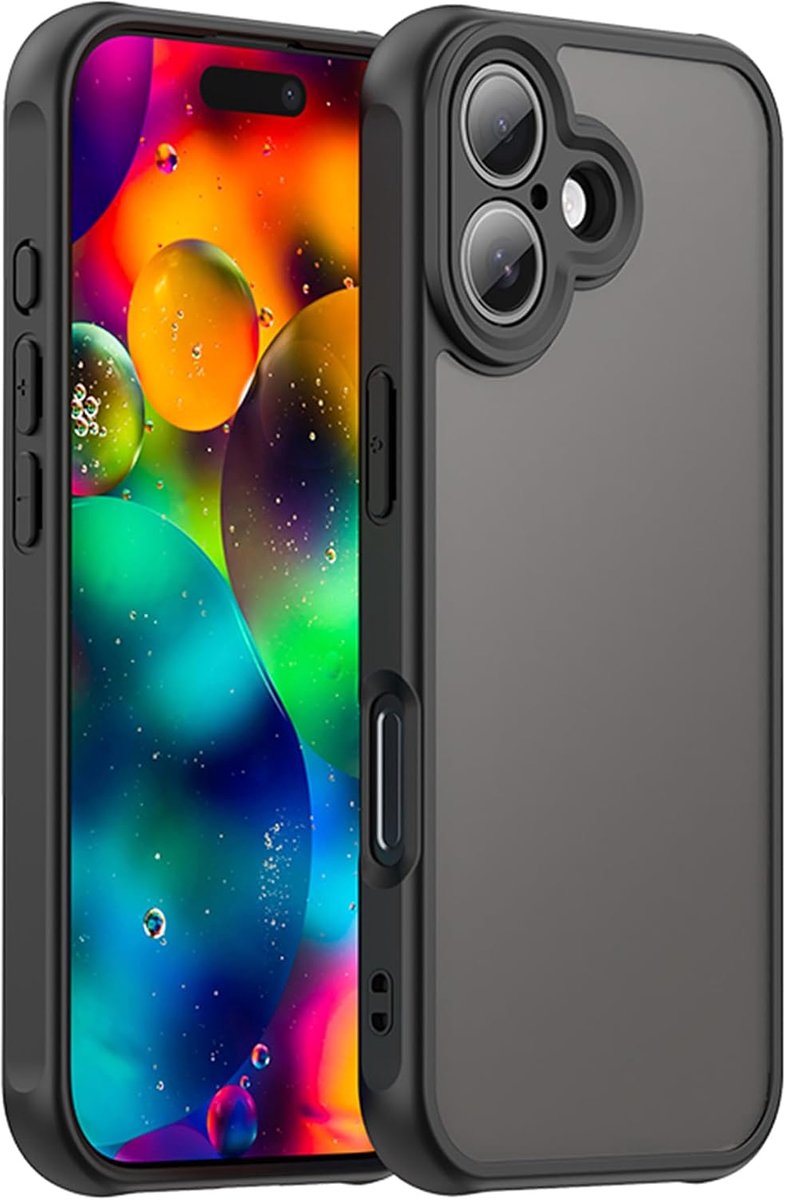 Hoes voor iPhone 17 – Militair Anti-Valbeschermhoes met Mat Transluscente PC-Achterzijde en Zachte TPU-Rand, Anti-Vingerafdruk – Zwart