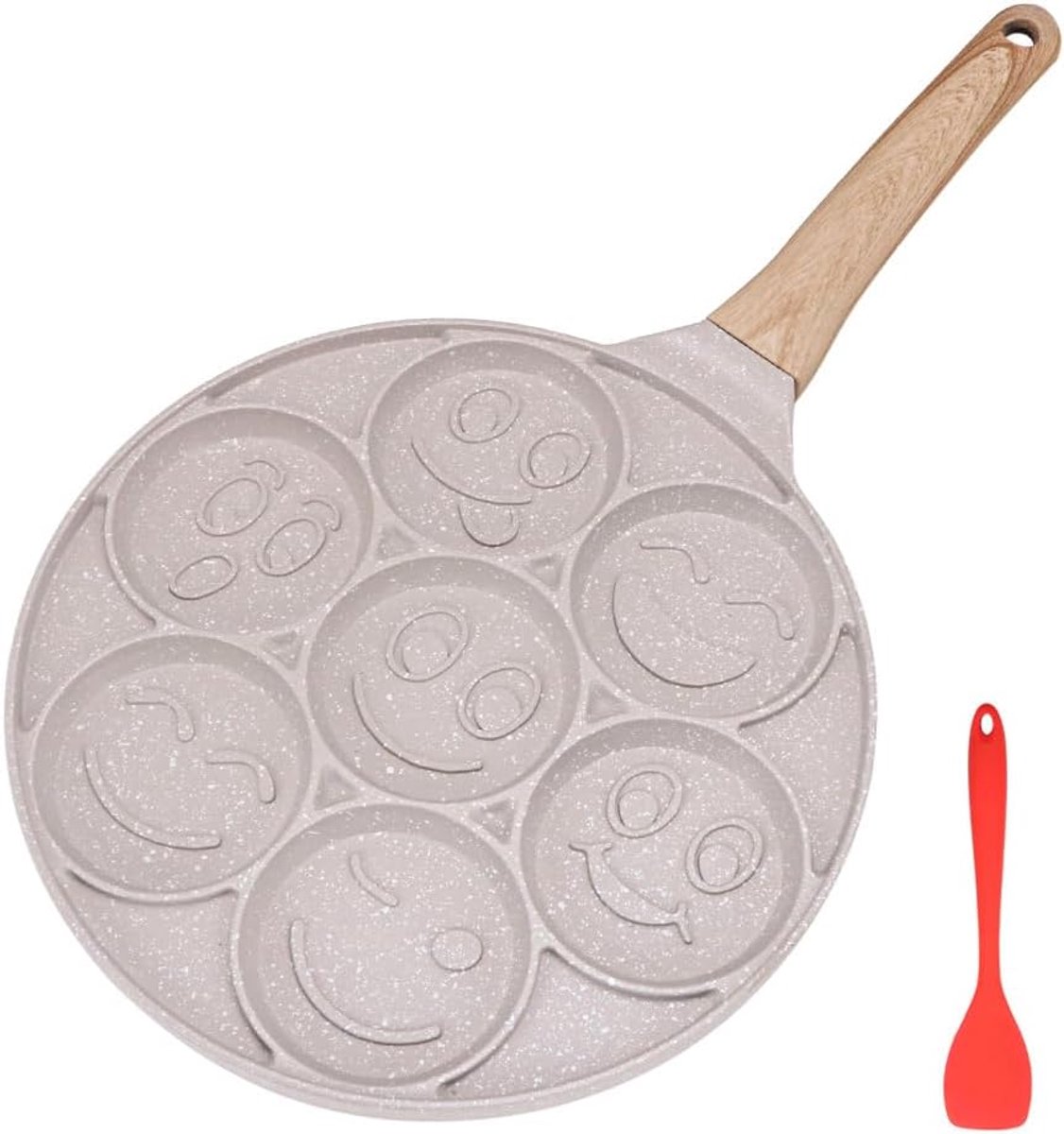 Face Pannenkoekenpan, Pannenkoek Koekenpan Non Stick, 7 Gaten Mini Pannenkoekmaker voor Kinderen, Crêpe Pan 26cm - Wit