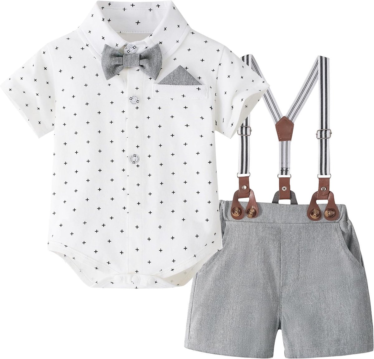 Baby Gentleman Set met bijpassende strik, hemd, bretels en broekje